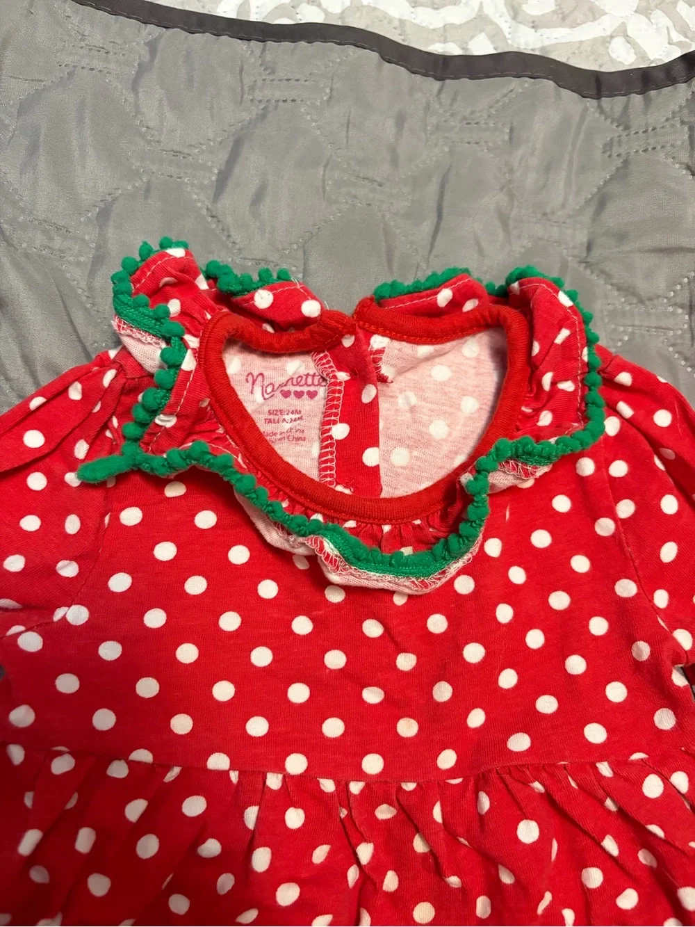 Nannette Red and White Polka Dot Reindeer Pajama Set with Green Trim